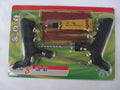 Vacuum tyre repair tool kit with black and yellow case containing probe, pin, glue and rubber strips
