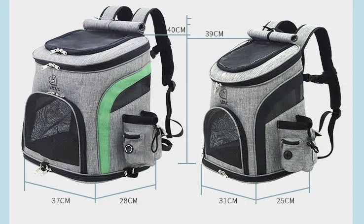 Breathable nylon pet backpack for cats and dogs up to 20 kg in gray, green, orange, blue colours