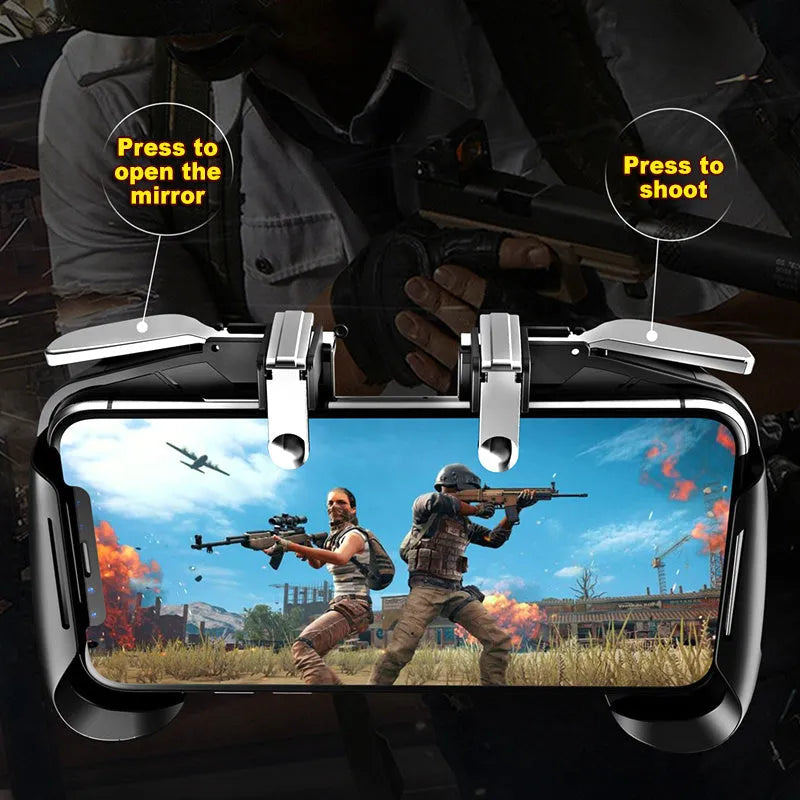 Multifunctional mobile game controller handle for smartphones in black, blue and white colour options