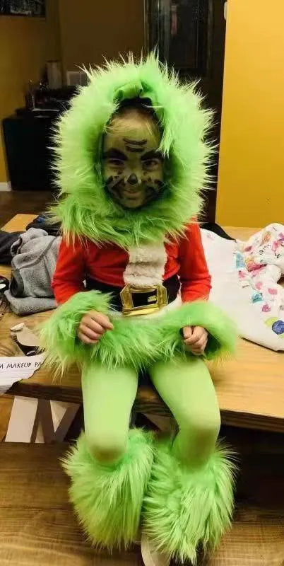 Children's green cotton Halloween party costume with top and pants for stage wear