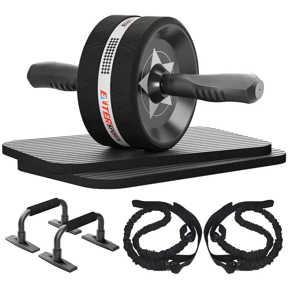 Push-up bracket fitness equipment with abdominal wheels in red, green, black, and blue colour options
