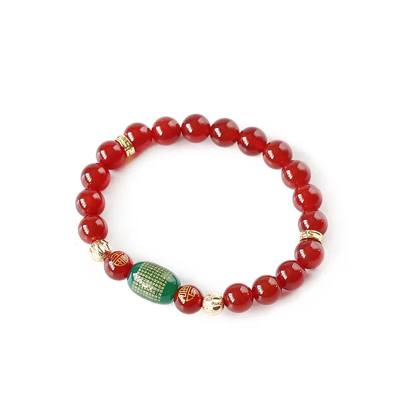 Red or green agate Guanyin Buddhist prayer bracelet with auspicious patterns