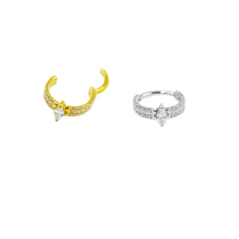 Titanium steel heart-shaped zircon diamond earrings in silver and gold colours