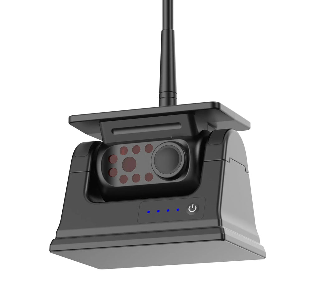 Solar wireless charging camera with aluminium alloy shell and magnet suction base for vehicle mounting.
