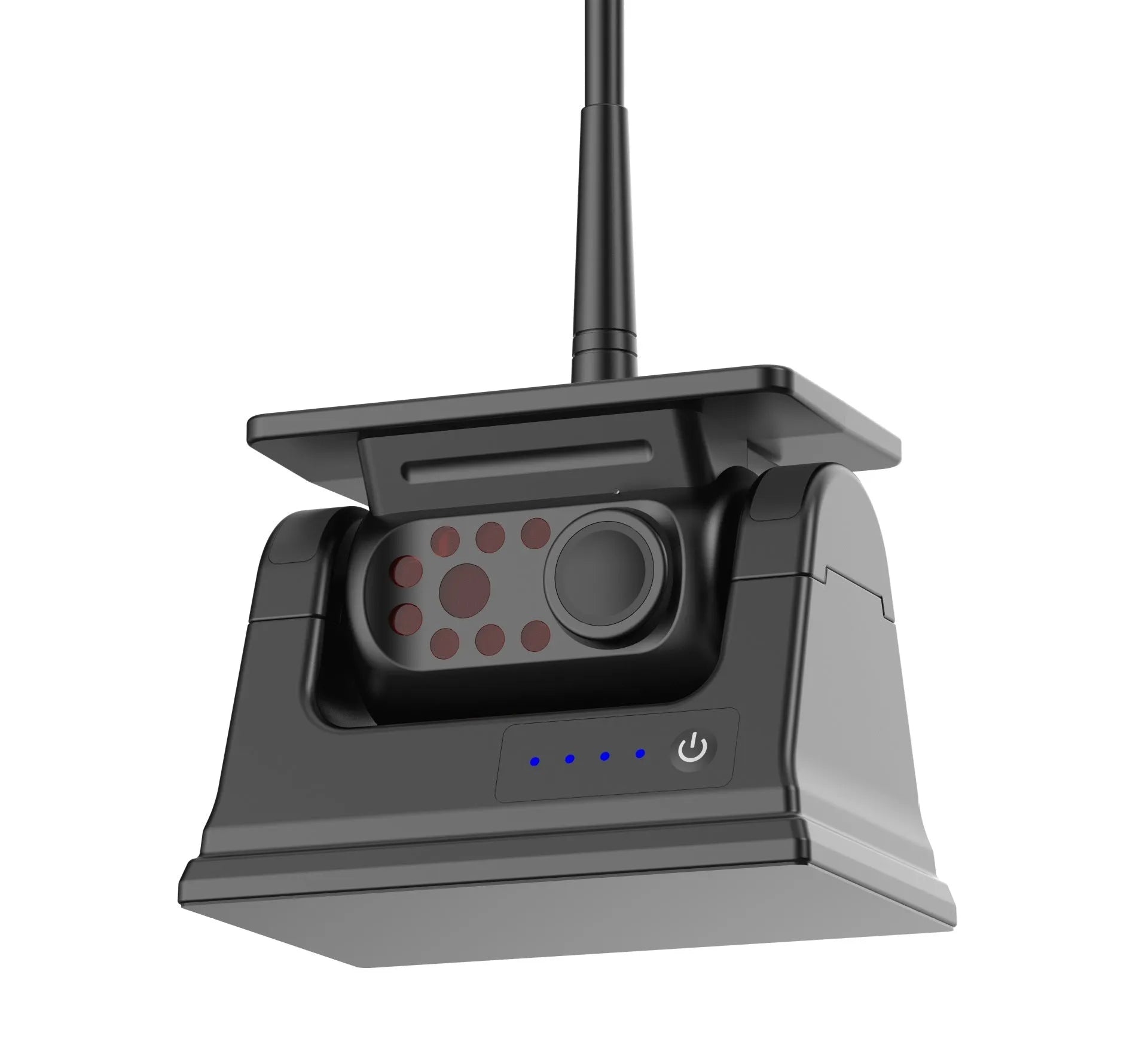 Solar wireless charging camera with aluminium alloy shell and magnet suction base for vehicle mounting.