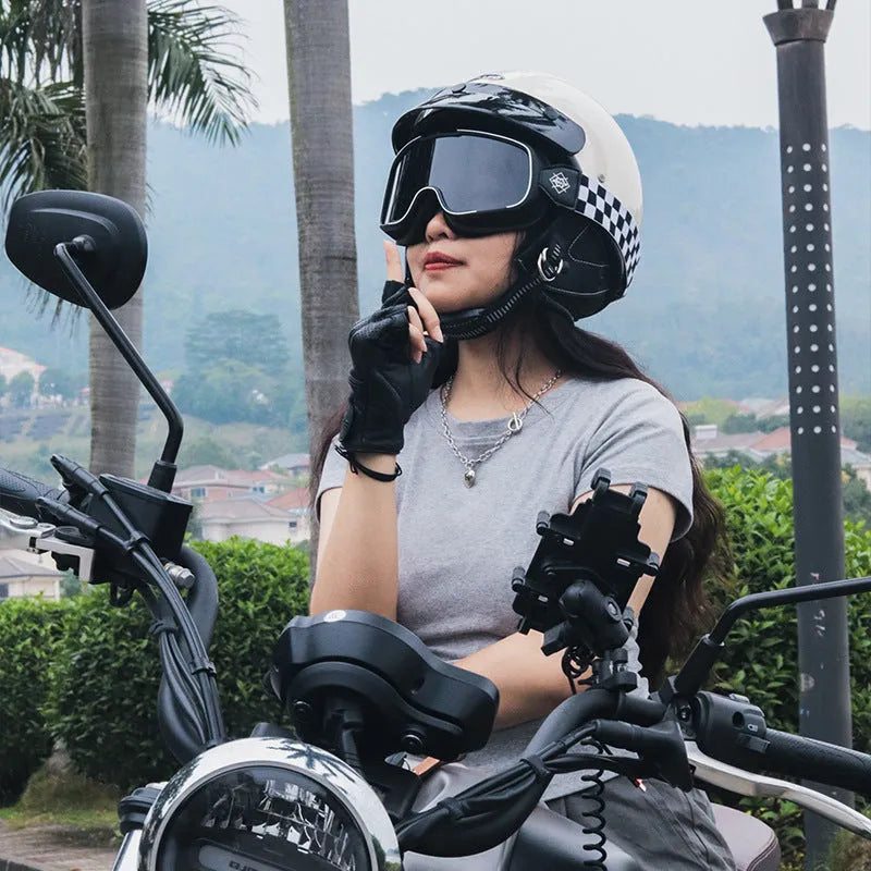 Retro biker style motorcycle helmet in matte cement grey colour with ABS plastic shell.