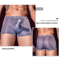 Men's black striped nylon boxer briefs on a white background