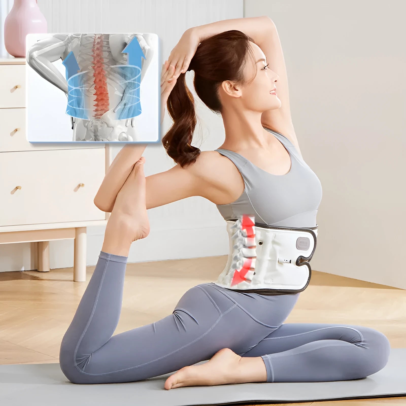 Automatic inflation lumbar waist supporter in PU material shown in S and M sizes