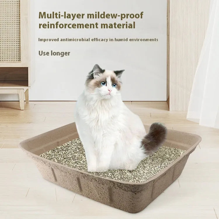 Brown disposable waterproof cat litter box shown in three different size options.