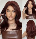 Mid-length gradient colour curly wig with long fringe in high-temperature fibre material