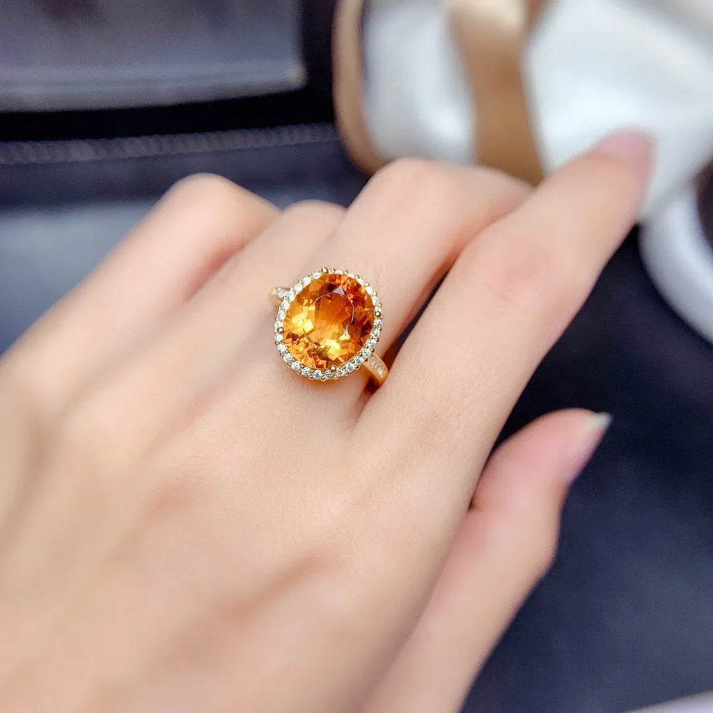 Natural citrine gold yellow diamond open ring on copper with adjustable geometric shape