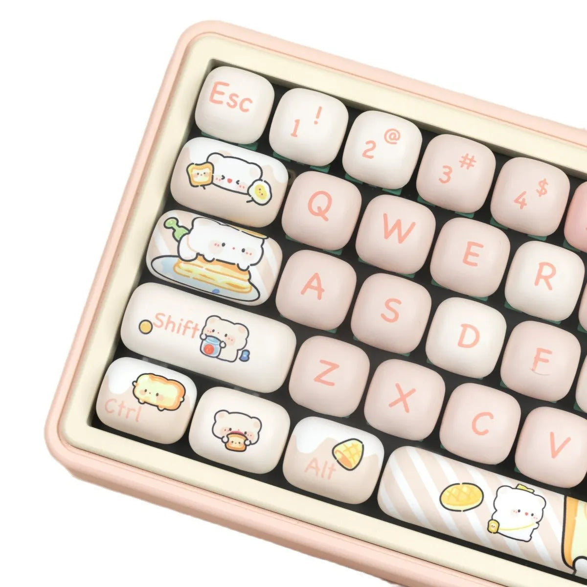MOG Steamed Bread PBT key cap set with Bread Bear character design showing 143+3 keys for mechanical keyboards