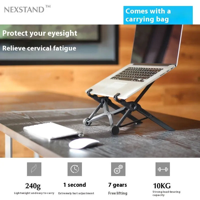 Universal portable folding laptop bracket in sagacious black with carrying case