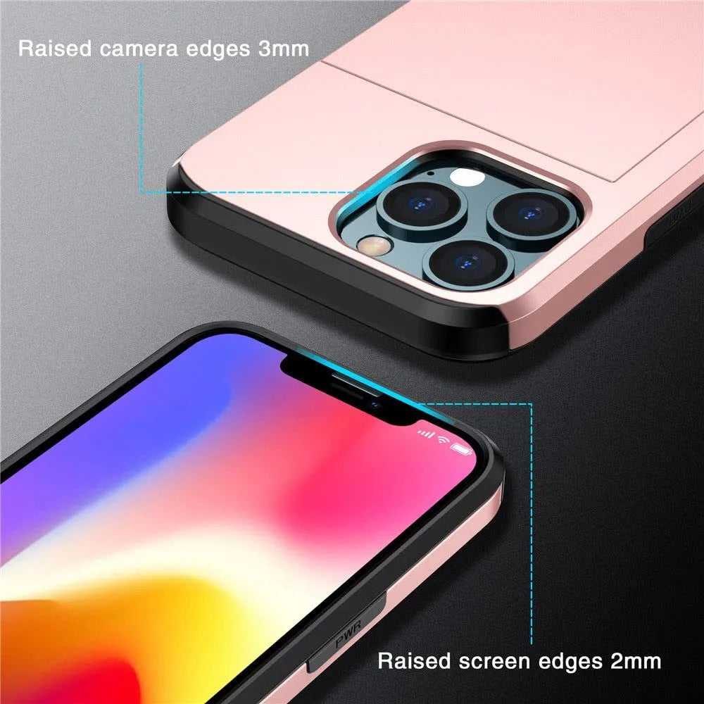 iPhone mobile phone case with sliding card cover in multiple colour options