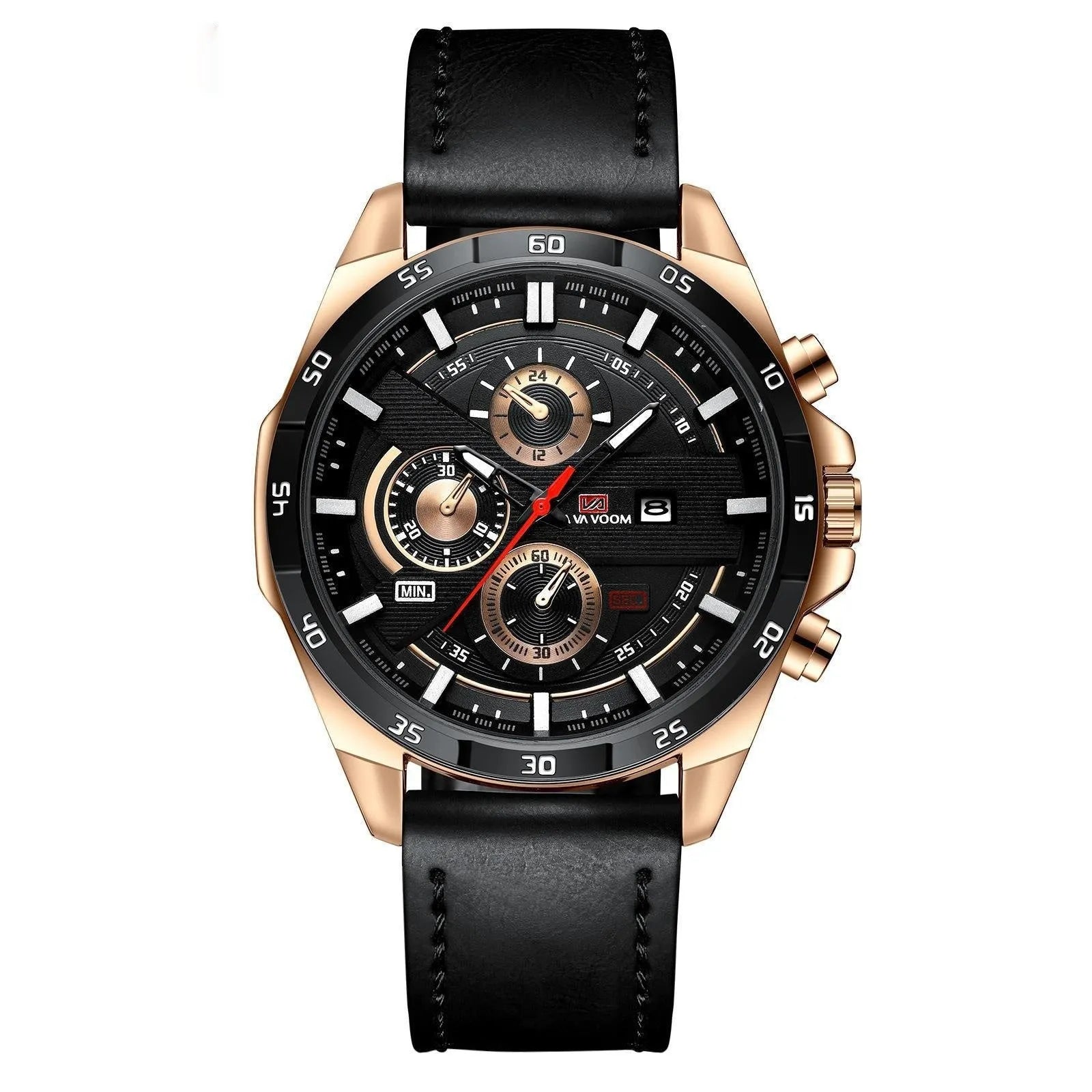 Business casual quartz watch with calendar display and water-resistant construction in multiple colour options