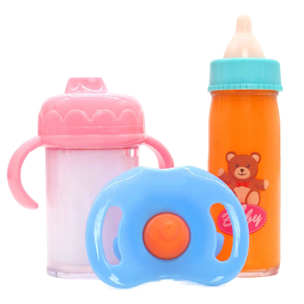 Plastic doll bottle with nipple in bear blue combination on white background