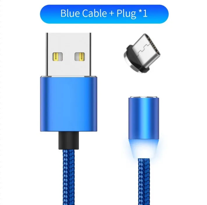 YBD magnetic LED charging cable 1 metre length with aluminium shell in multiple colours