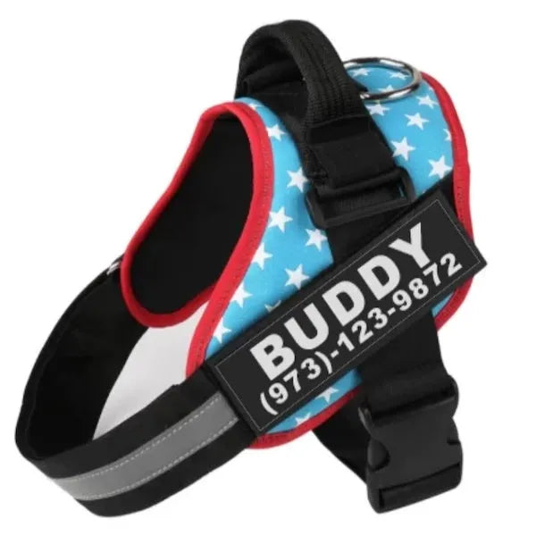 Reflective adjustable no-pull dog harness with chest strap and handle on a dog