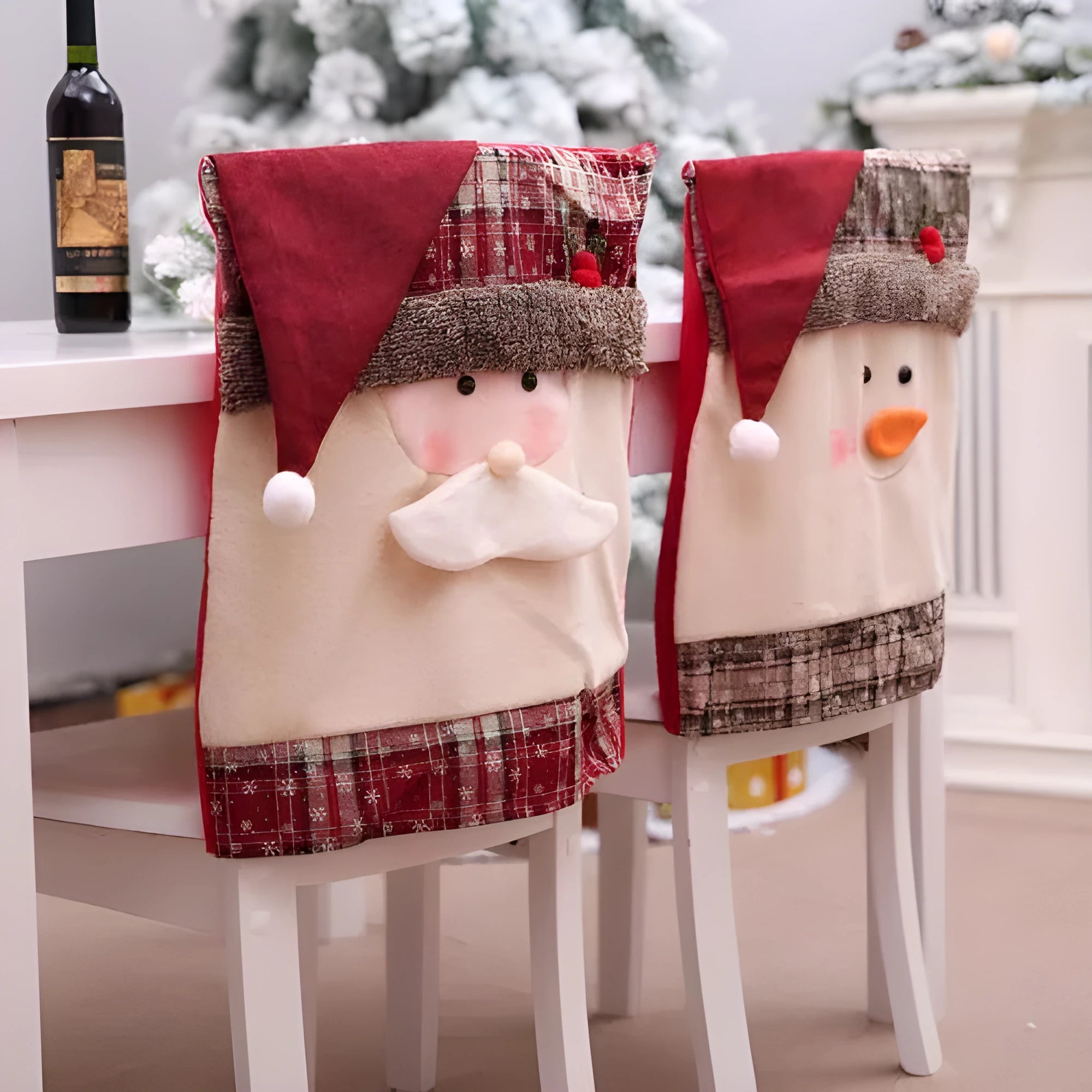 Christmas chair cover set with Santa Claus, Snowman and Santa Hat designs for standard dining chairs