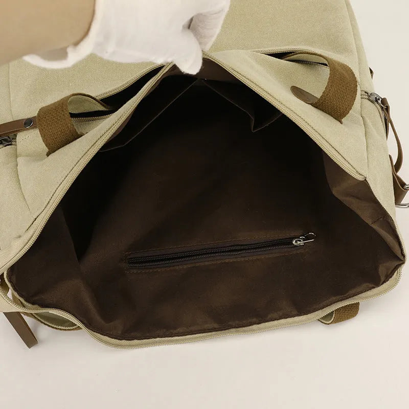 Large capacity retro canvas bag for women, soft horizontal square shape, available in four colours: gray, black, brown, khaki
