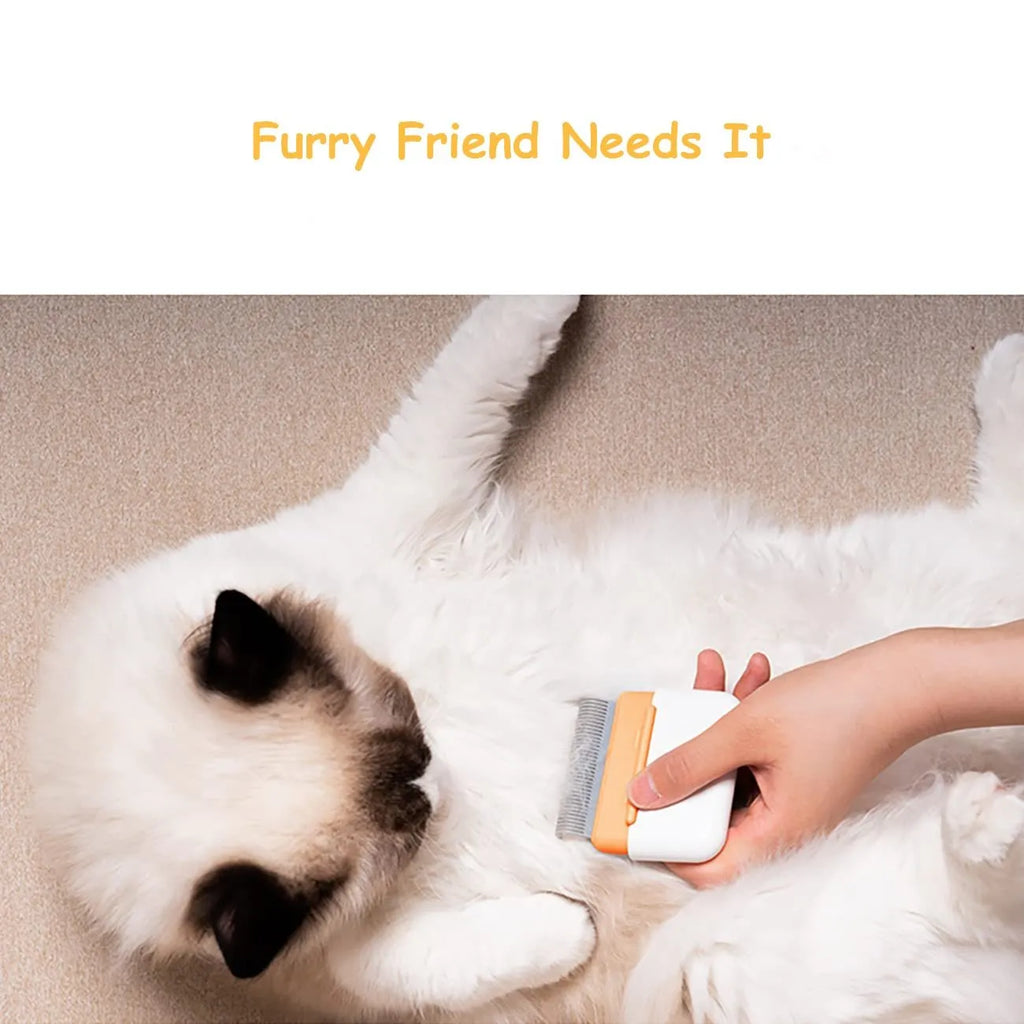 Double-sided pet grooming comb showing stainless steel teeth and massage sides