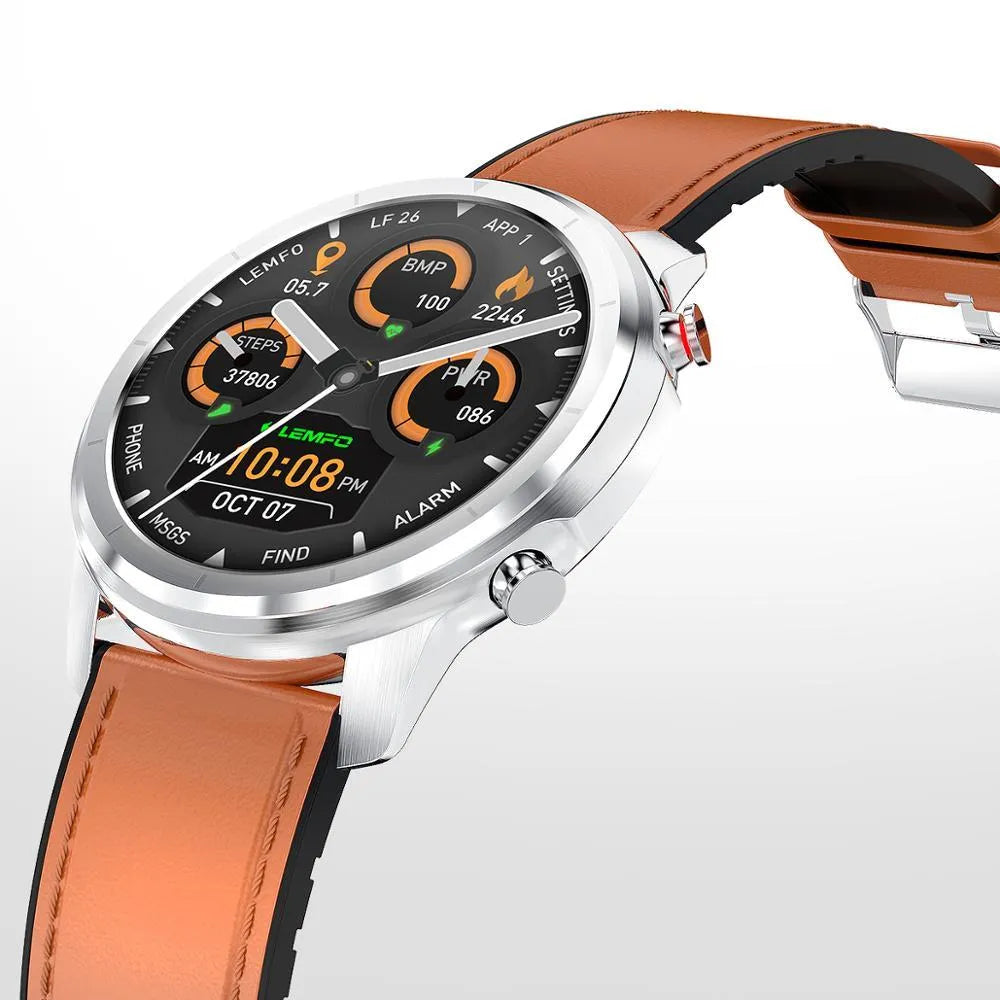 LEMFO LF26 smart bracelet with 1.3-inch screen shown in black and silver colour options.