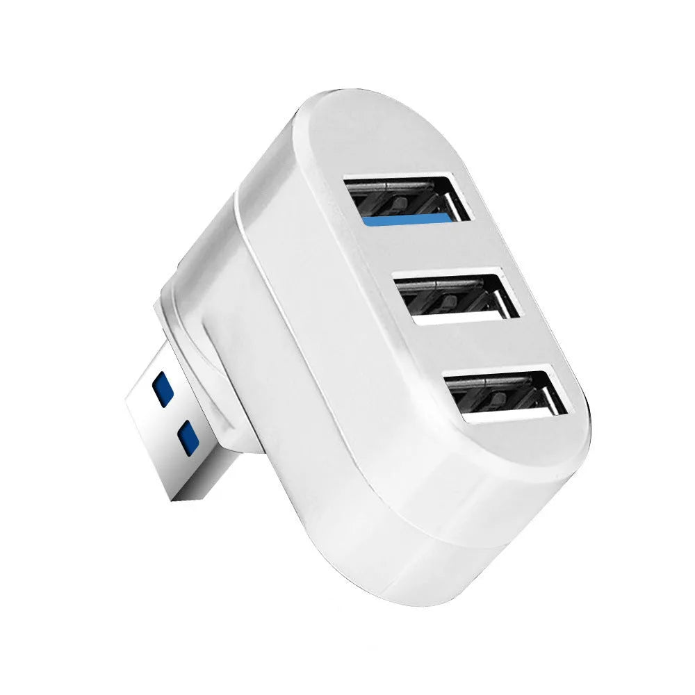 Black or white USB 3.0 rotary splitter hub with four ports and rotating design