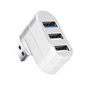 Black or white USB 3.0 rotary splitter hub with four ports and rotating design