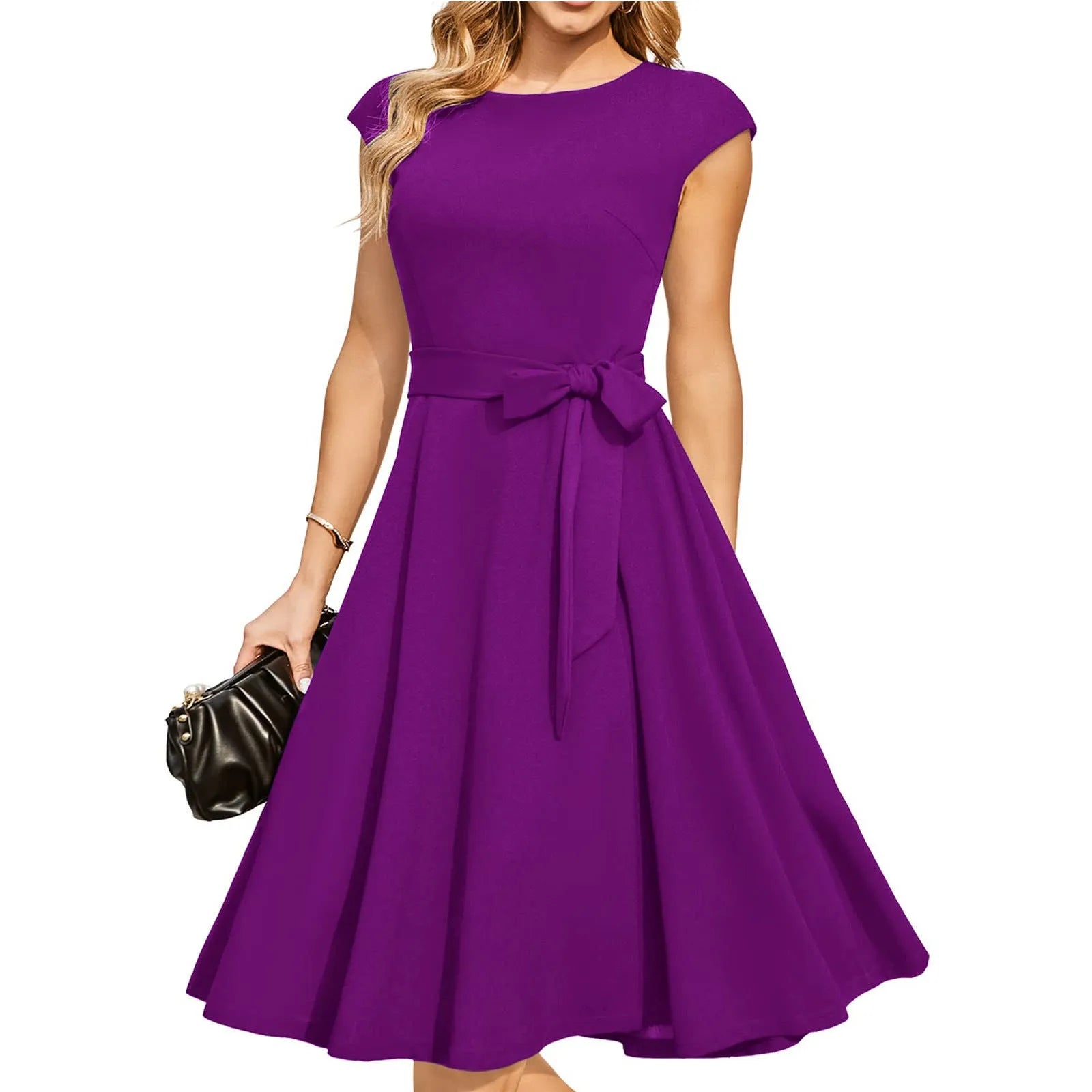 Sleeveless black formal dress with lace-up waist and oversized swing skirt