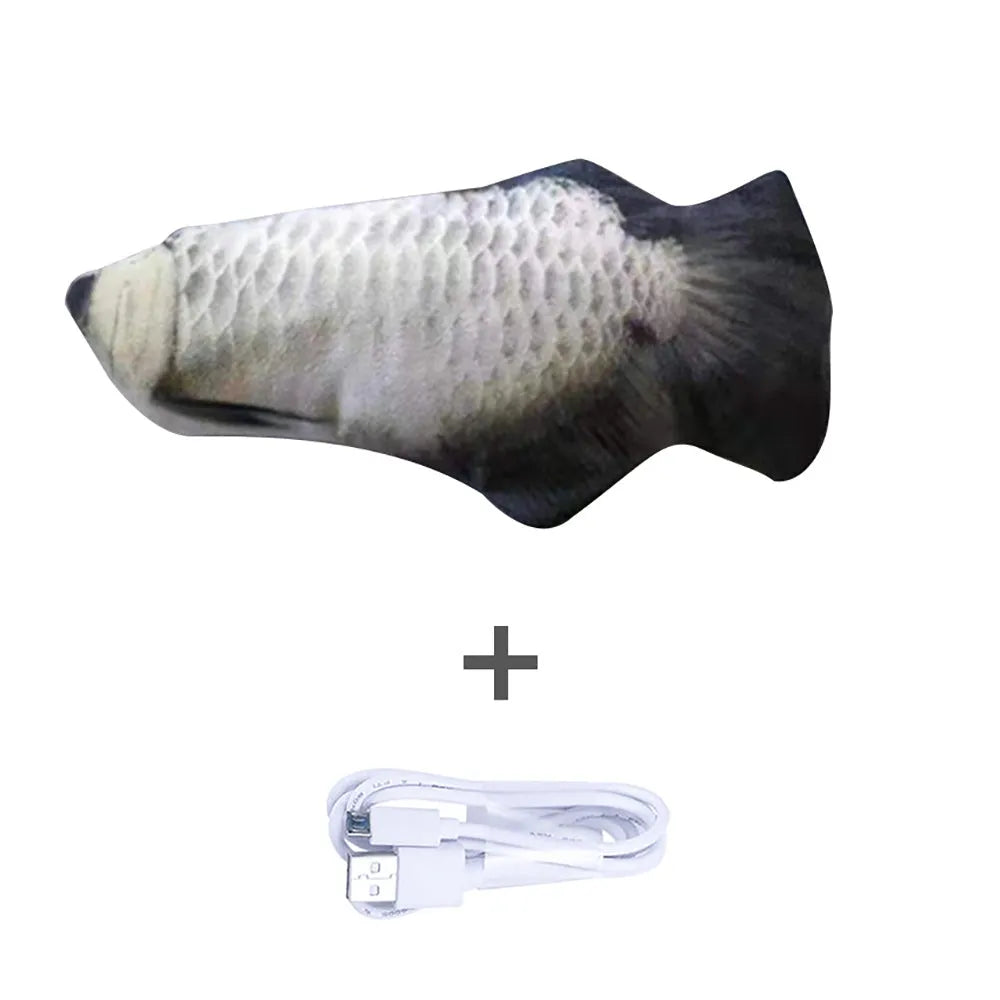 Multicolor USB rechargeable electric jumping fish cat toy measuring 30cm long