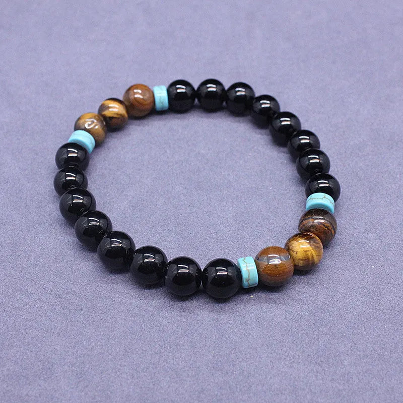 Black agate bracelet and tigereye stone necklace geometric jewellery set