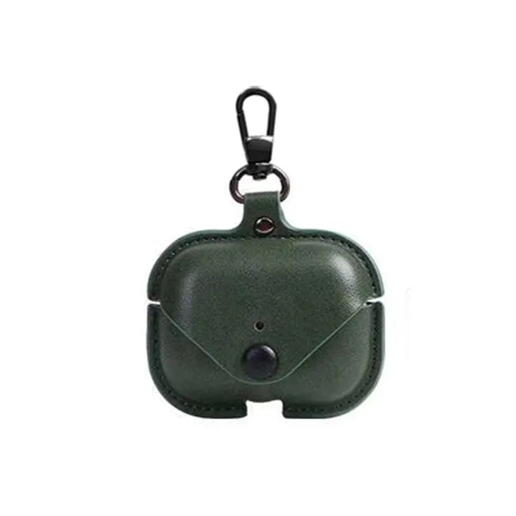 AirPods Pro protective leather case in black with cross pattern design showing dimensions