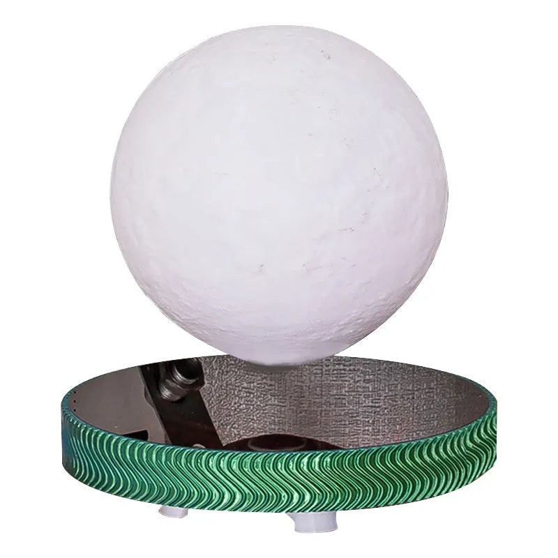 Magnetic suspension decorative lamp with 3D printed moon design floating above base