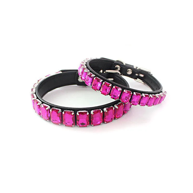 PU dog and cat collar in multiple colours with size options from XS to XL showing 1.5cm and 2cm widths