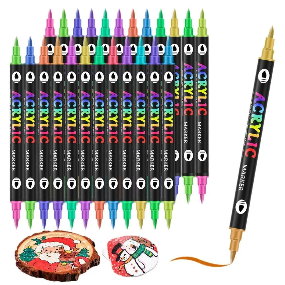 Double-headed two-colour acrylic marker pen set for children's painting with 24 to 168 colours