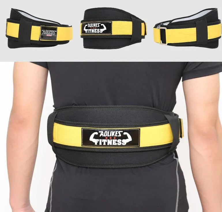 Nylon fitness weightlifting waistband belt in black, red, or yellow for adult use.