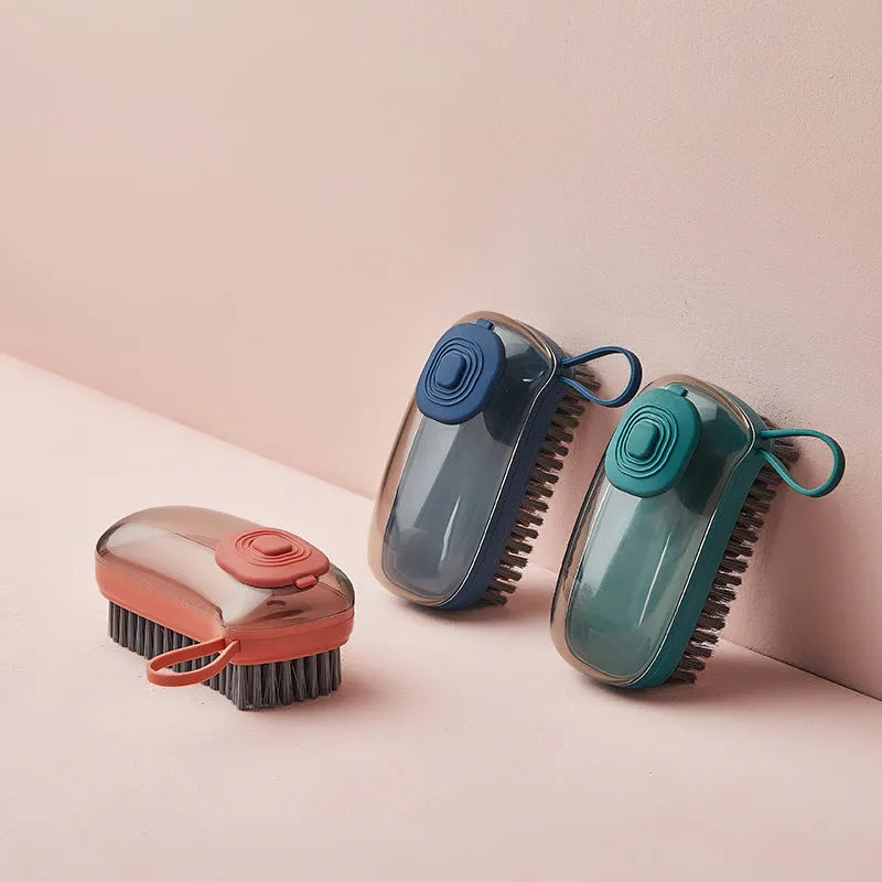 Automatic liquid cleaning brush with ergonomic ABS handle and replaceable brush head for household cleaning