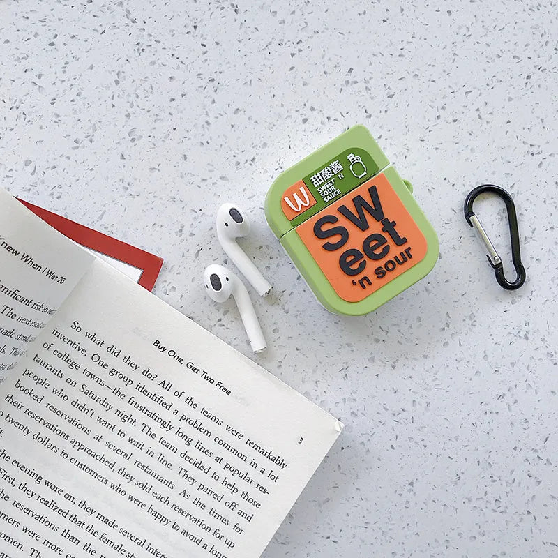 Cartoon animal design silicone protective case for AirPods 1 and 2 generation charging case in multiple colours.