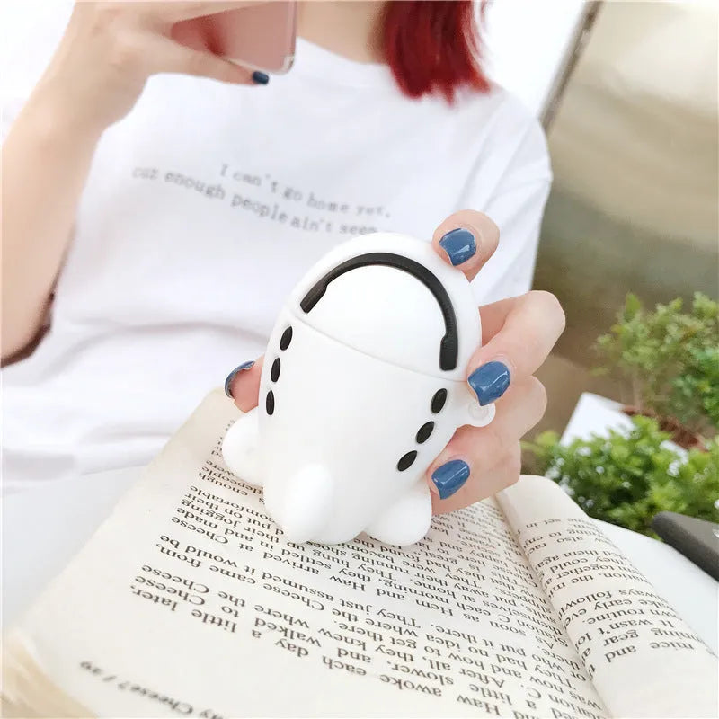 Silicone AirPods protective case with cartoon airplane design and hanging hook for AirPods 1 and 2