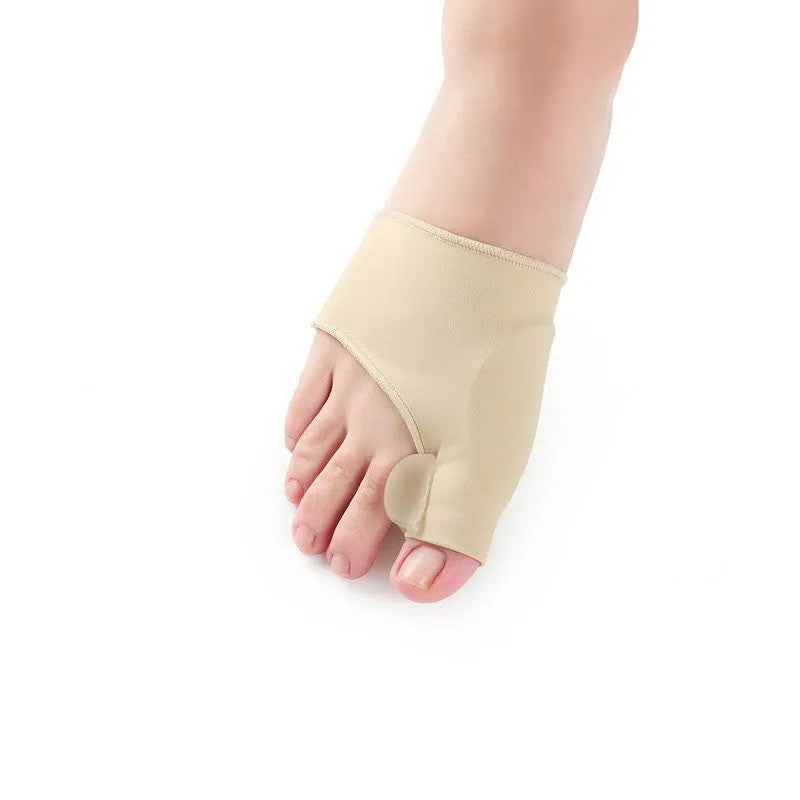 Valgus toe separator corrective socks with silicone gel bunion pad shown in sizes S, M, and L.