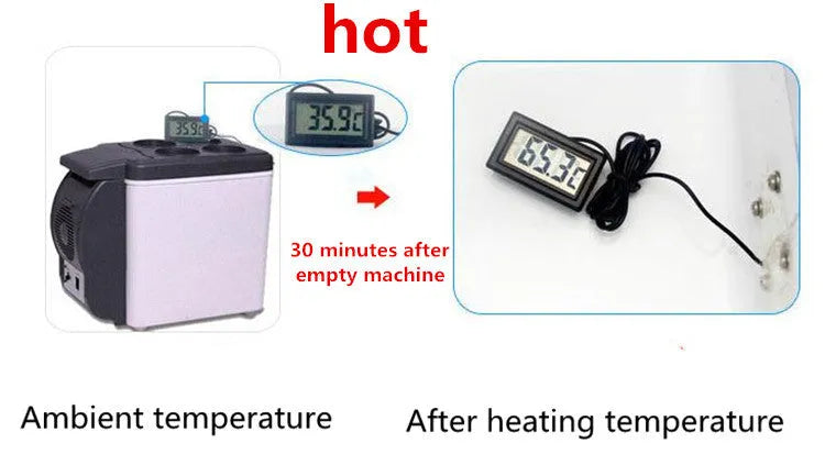 Portable 6L dual-voltage mini fridge with strap, black plastic and metal body