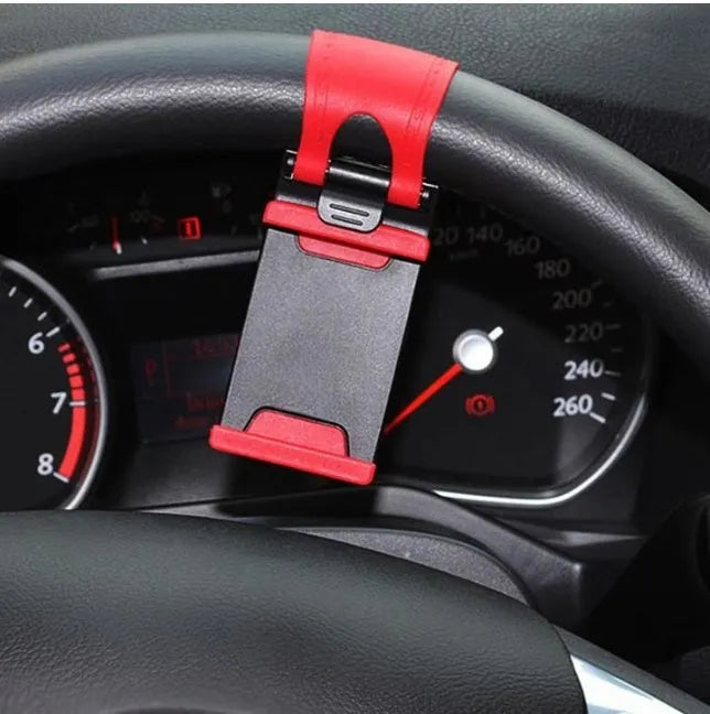 Universal steering wheel phone clip mount holder in black red blue yellow colours