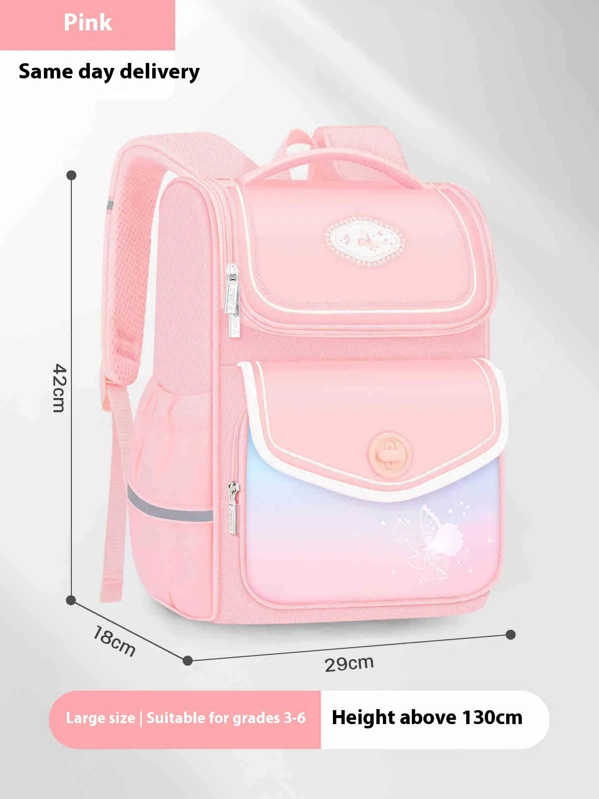 Girls' waterproof school bag in pink colour with large capacity design for primary students