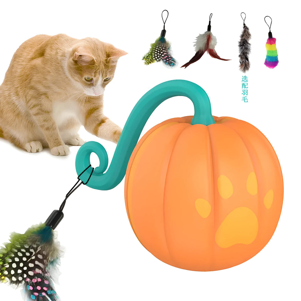 Electric glowing cat toy ball with automatic movement in watermelon or pumpkin design
