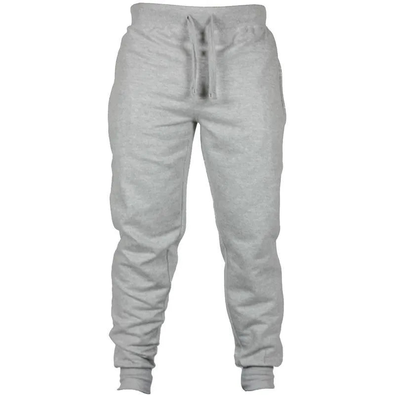 Men's solid colour cotton fleece casual pants with drawstring waistband in loose fit