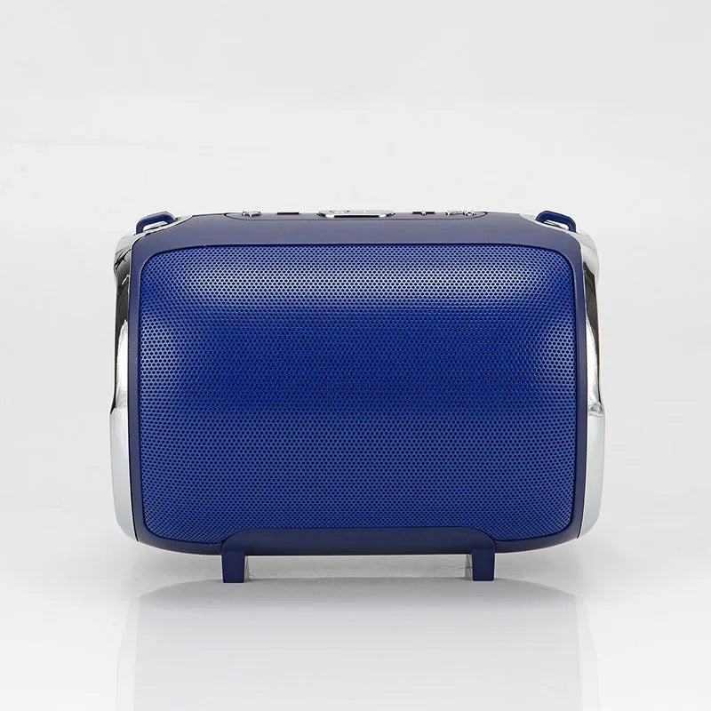 Portable metal subwoofer speaker with card reader slot and control buttons in choice of five colours
