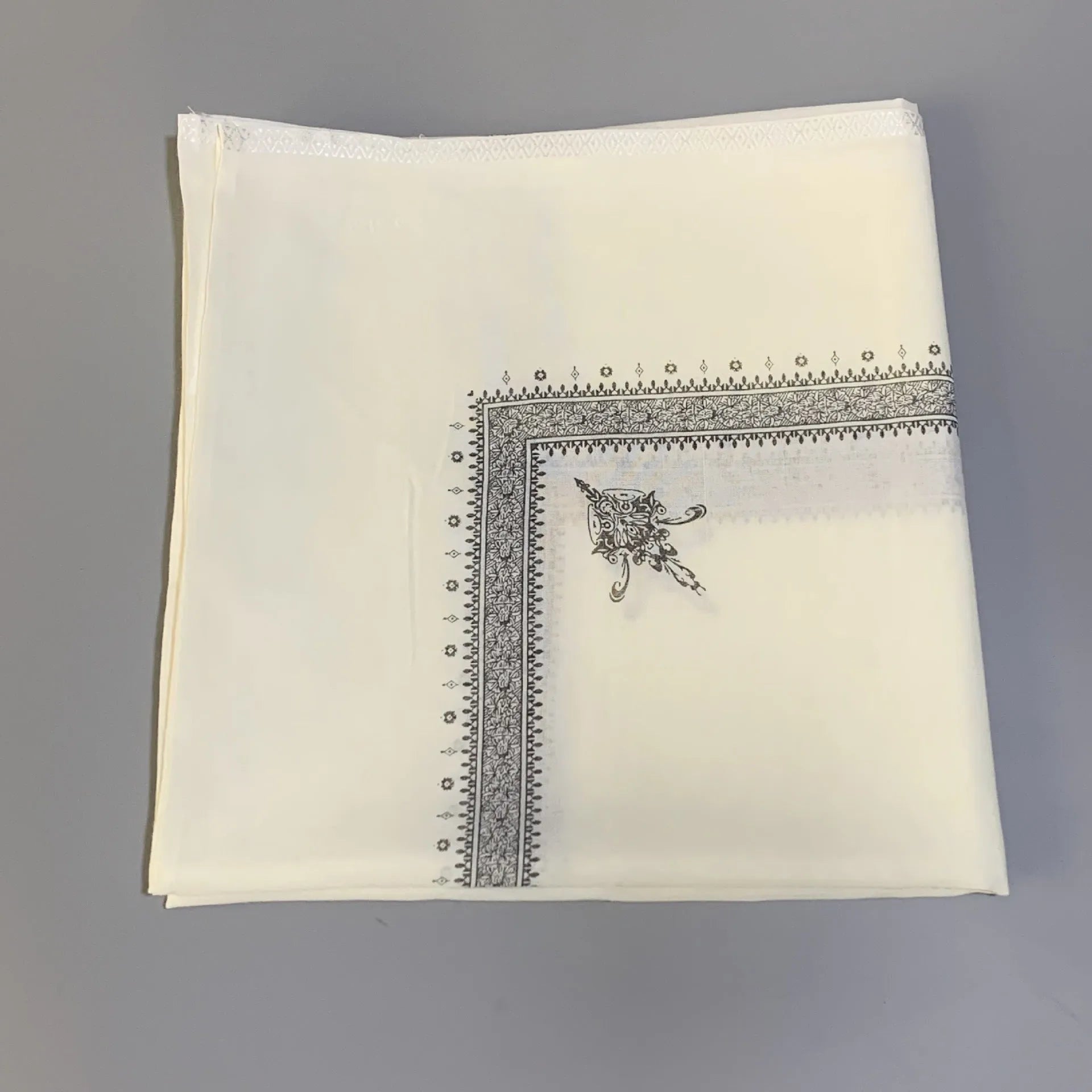 Printed square polyester scarf showing 138cm dimensions and printed pattern design in available colours