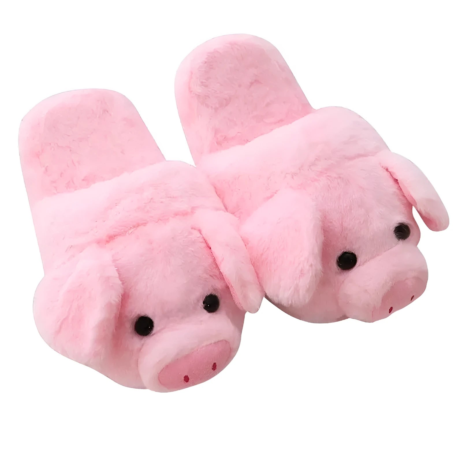Pink pig plush floor slippers with PP cotton filling in women's sizes