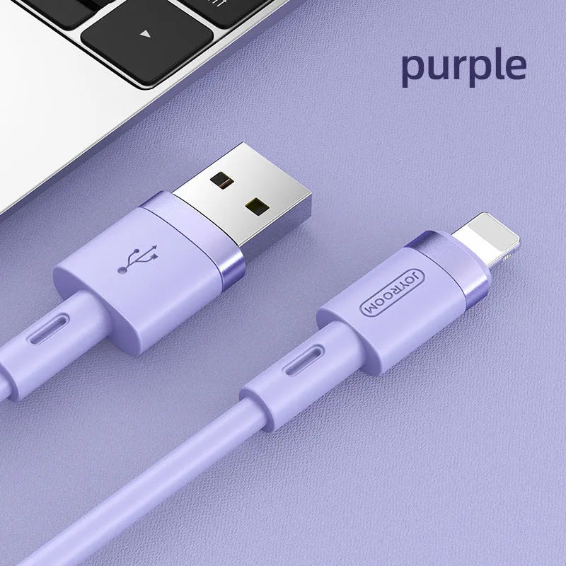 Type-C data charger cable in black, purple, red, white, and yellow colours showing 1.2m length