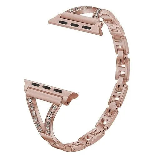 Stainless steel smartwatch strap with diamond studs in rose gold colour